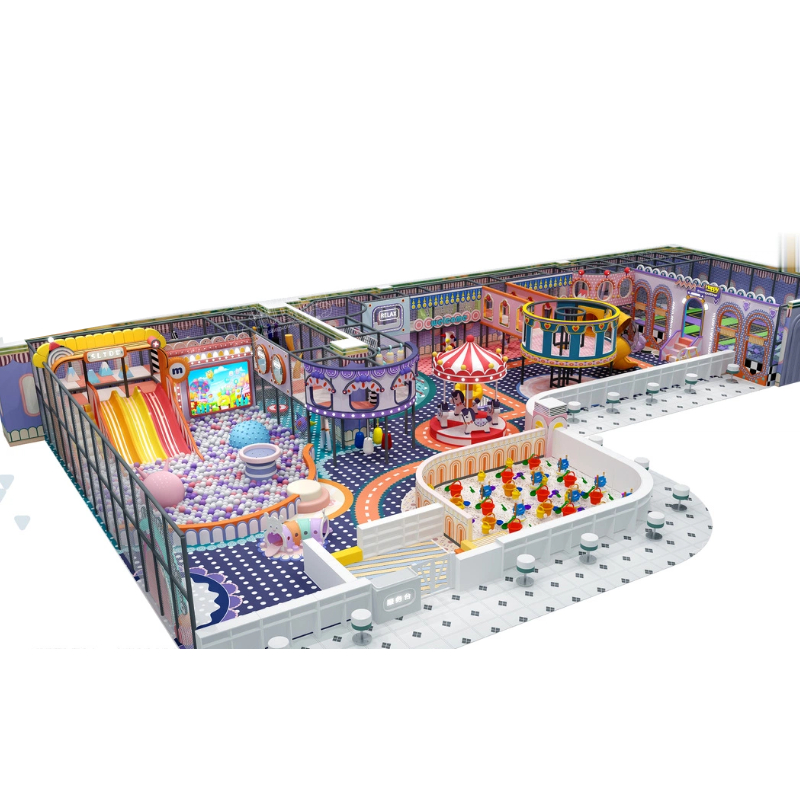 235 Flat children's second floor pink castle shape tower Mini red flower umbrella shape carousel