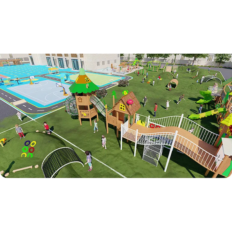 365 Flat wooden children's play house Stainless steel pipe slide