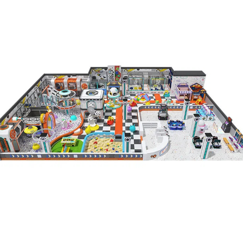 295 Flat children's space station shape tower Black and white spotted pipe spiral slide