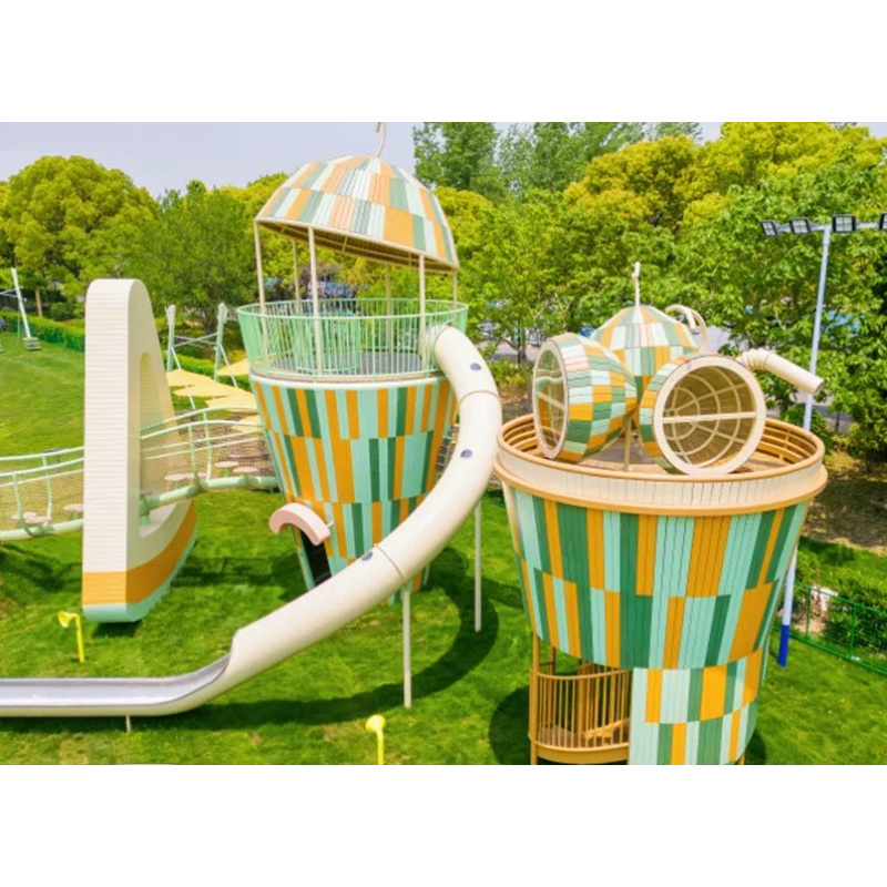 350 Flat children's yellow and green gradient tower stainless steel pipeline slide