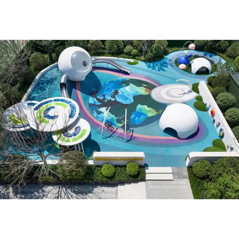 325 Flat children's transparent stainless steel slide White planet modeling tower