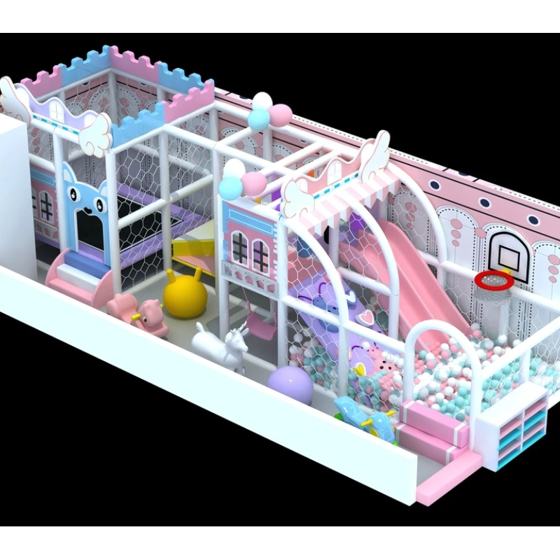 60 Flat Pink double plastic slide indoor children's jungle maze playground