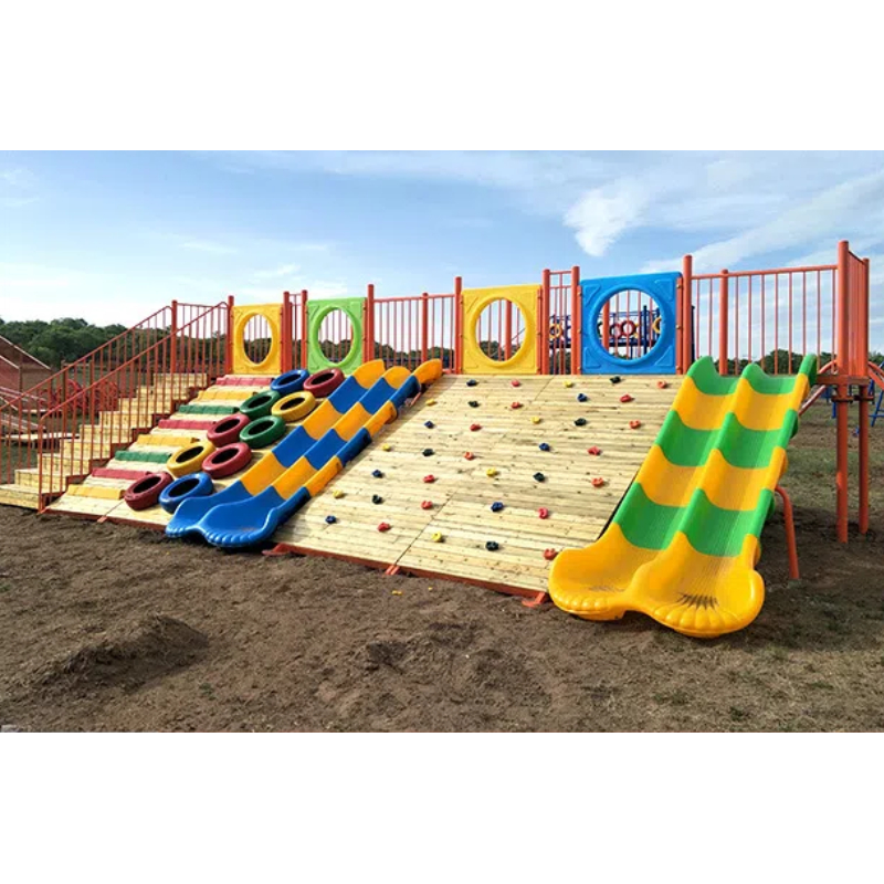 125 Flat children's Yellow-green spiral pipe slide Colored tires run through the gate