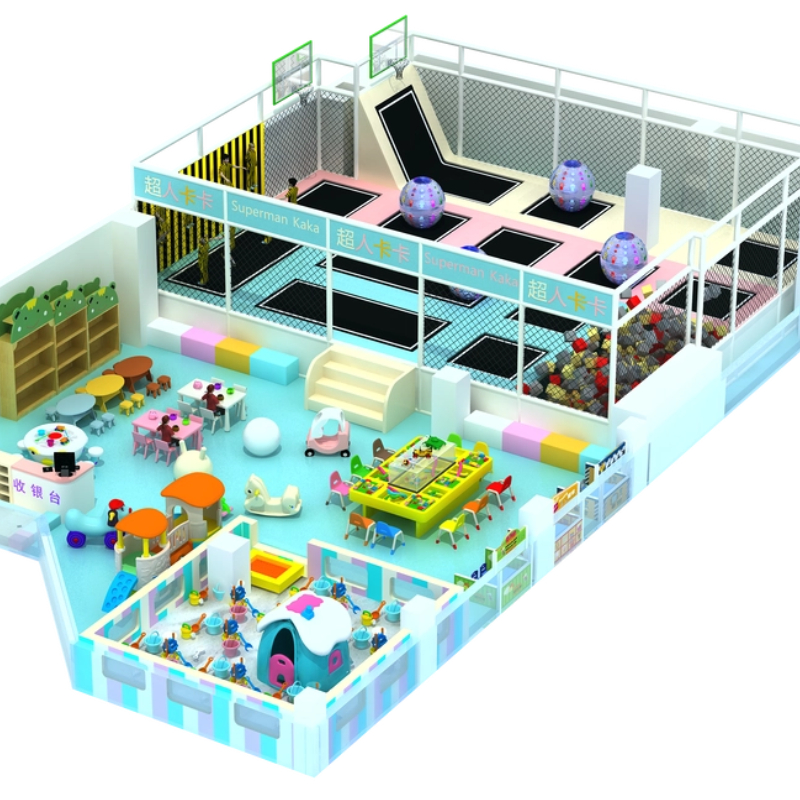 320 Flat children's drilling hole climbing music indoor wall with trampoline park