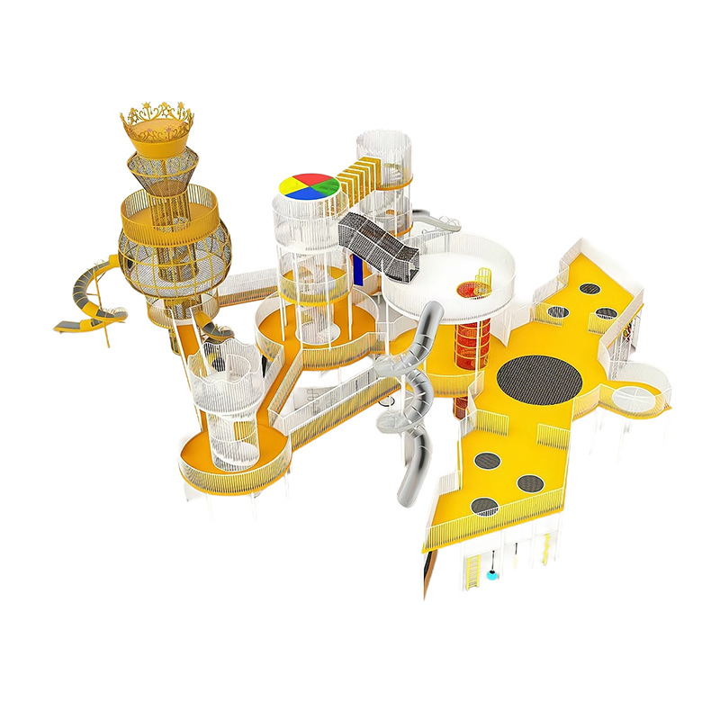 235 Flat children's transparent yellow spiral pipe slide Crown shape spider tower