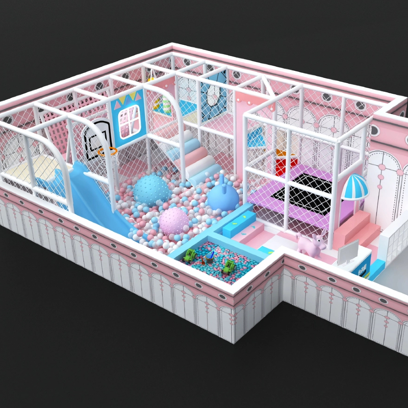 50 Flat Indoor pink castle shape trampoline blue and pink ocean ball pool