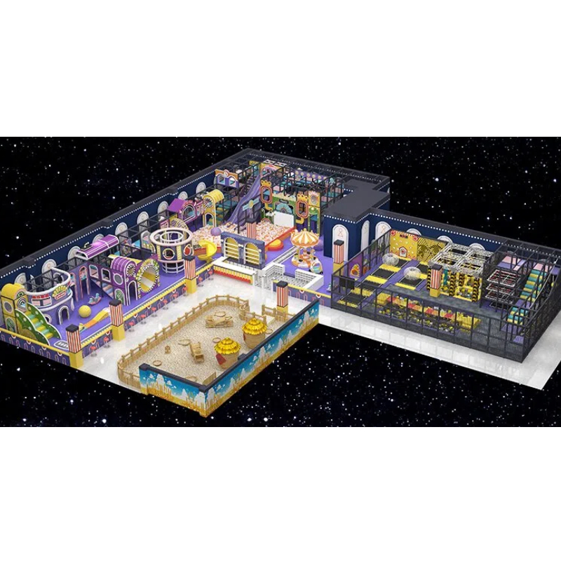 200 Flat children's indoor parkour trampoline park high-rise purple plastic slide ocean ball pool combination