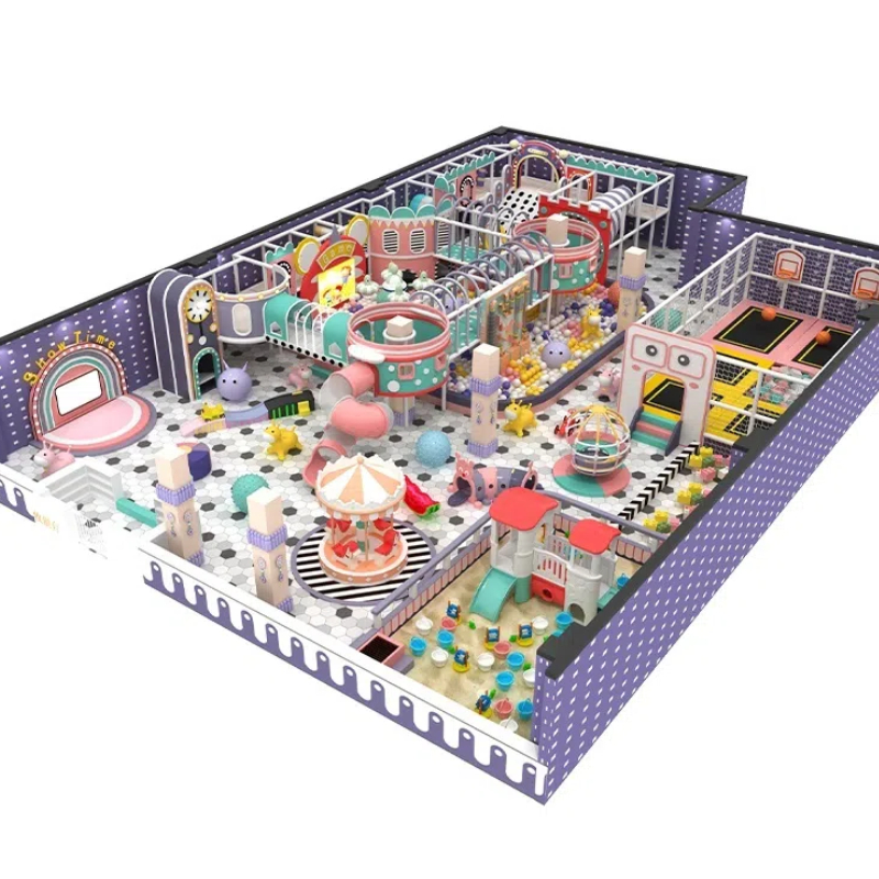 300 Flat cartoon trampoline park basketball hoop trampoline combination