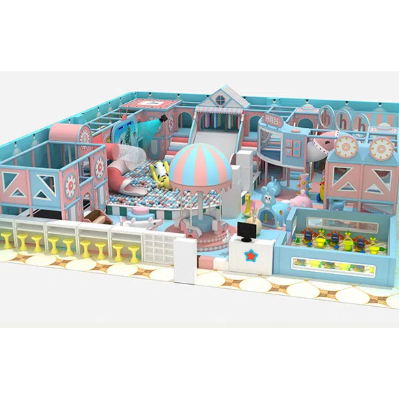 210 Flat children's blue pink castle modeling trampoline pink transparent gradient children's pipeline slide