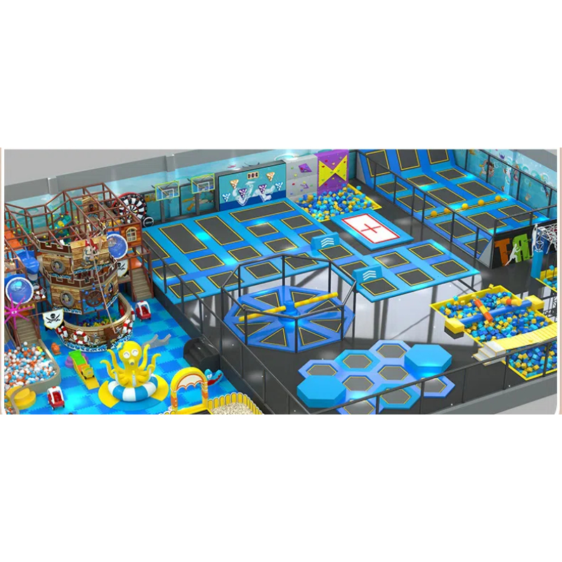 335 Flat children's blue rotating soft turntable trampoline Green children flying slide