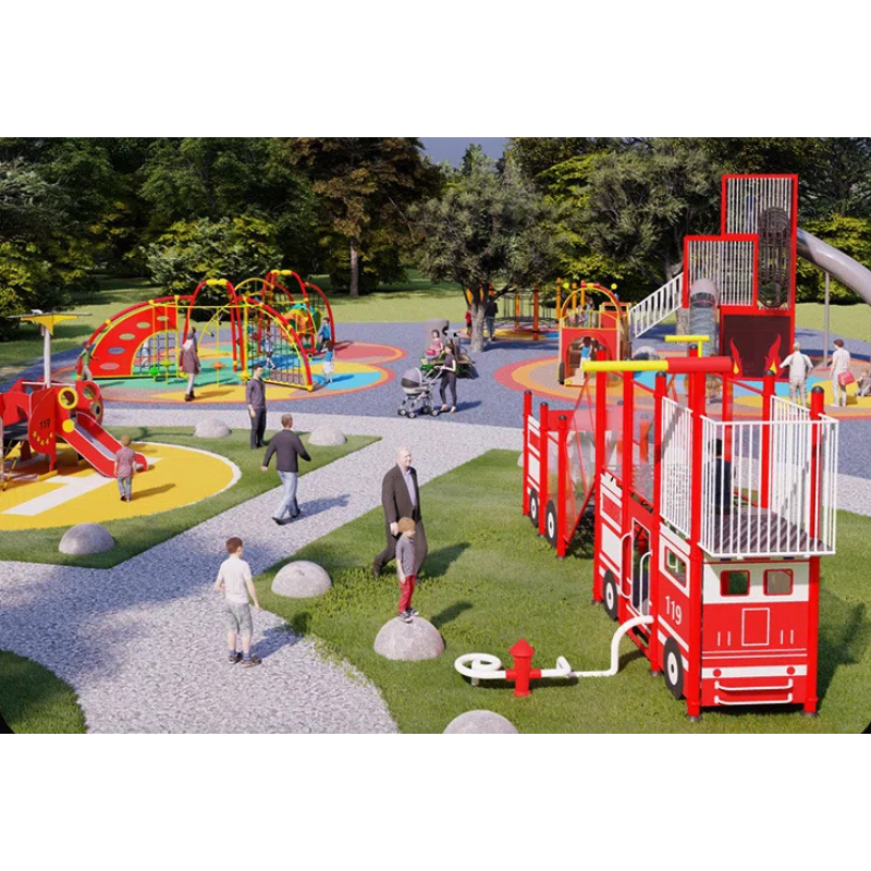 165 Flat children's Mock fire engine modeling game house Red house modeling tower