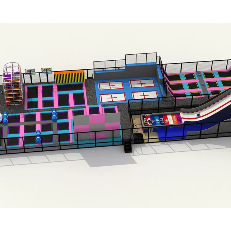 215 Flat children's sloping trampoline parkour Blue children's vertical jump slide