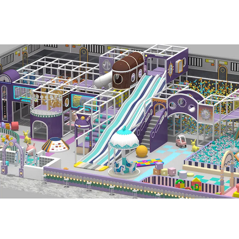 220 Flat children's Purple castle shape maze Blue and purple wave slide