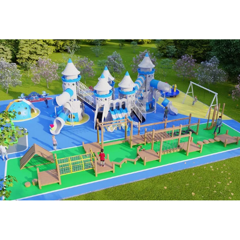 270 Flat blue castle maze slide Wooden climbing ladder