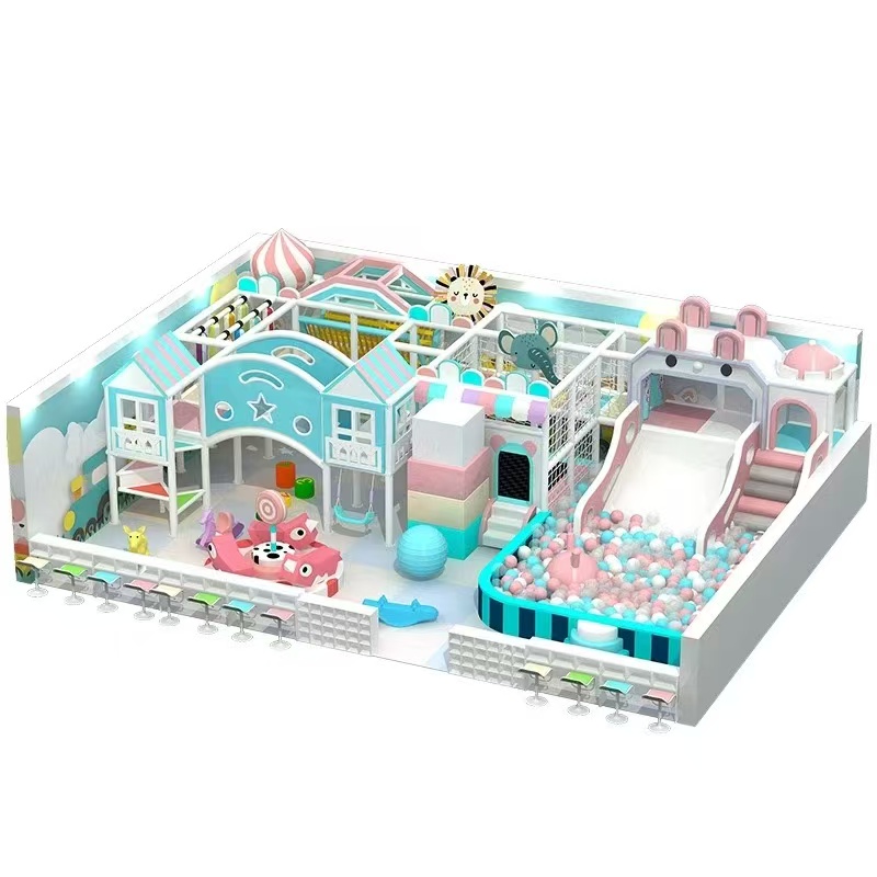 200 Flat children's dream castle shape children's maze white pink rabbit soft slide