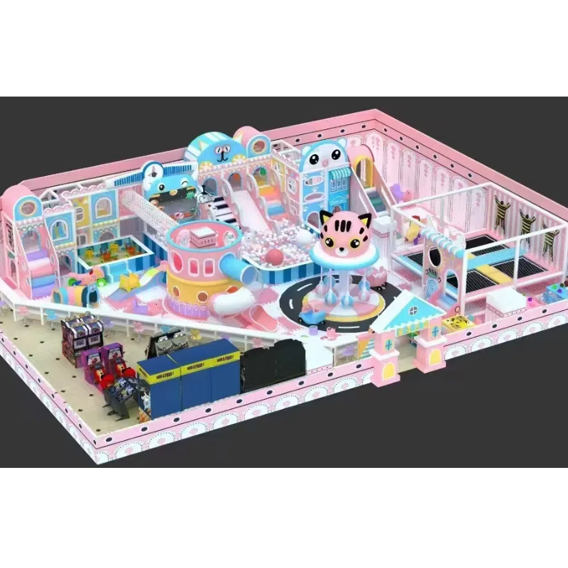 210 Flat children's purple castle shape tower electric rotating cat head shape swing