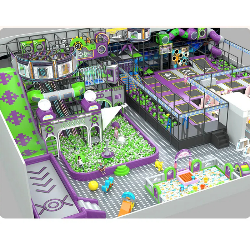 355 Flat children's purple Parkour trampoline park intergalactic theme maze