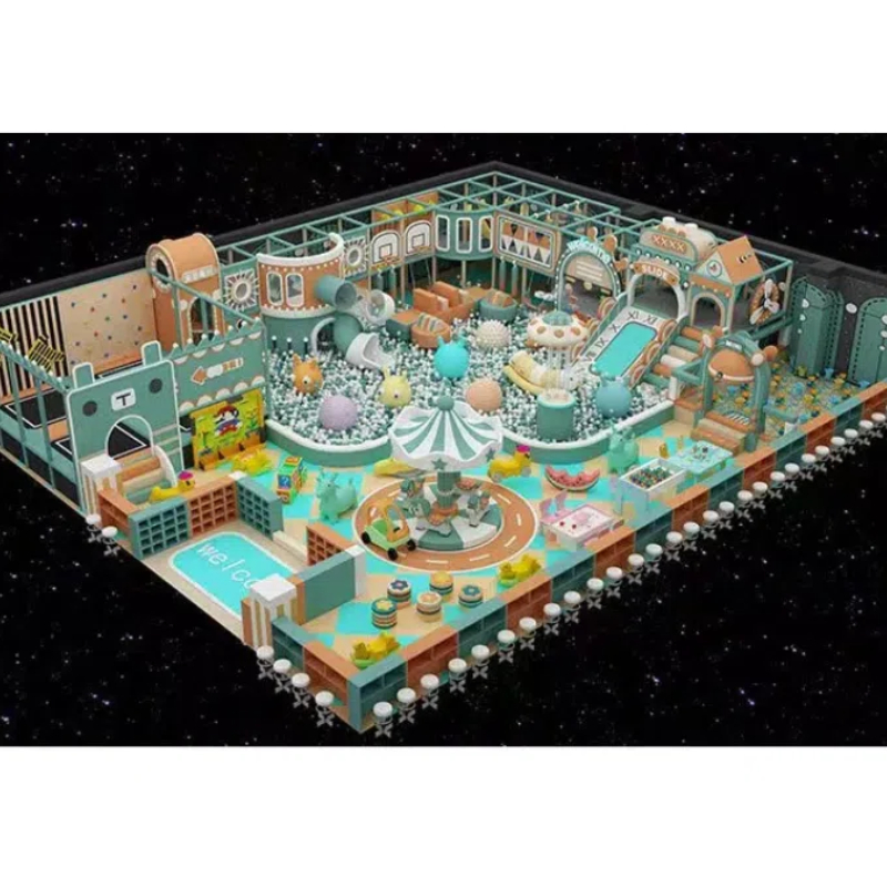 260 Flat children's Green castle theme maze Green bunny trampoline