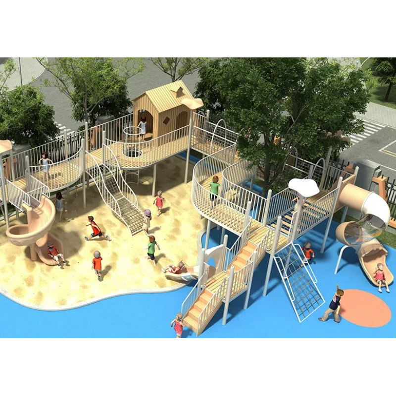 165 Flat children's Wooden treehouse game house Climbing net sand pond area