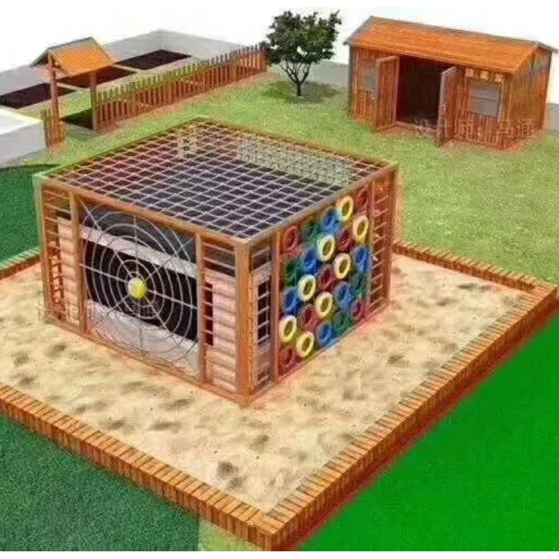 113 flat outdoor wooden play house wooden composite slide