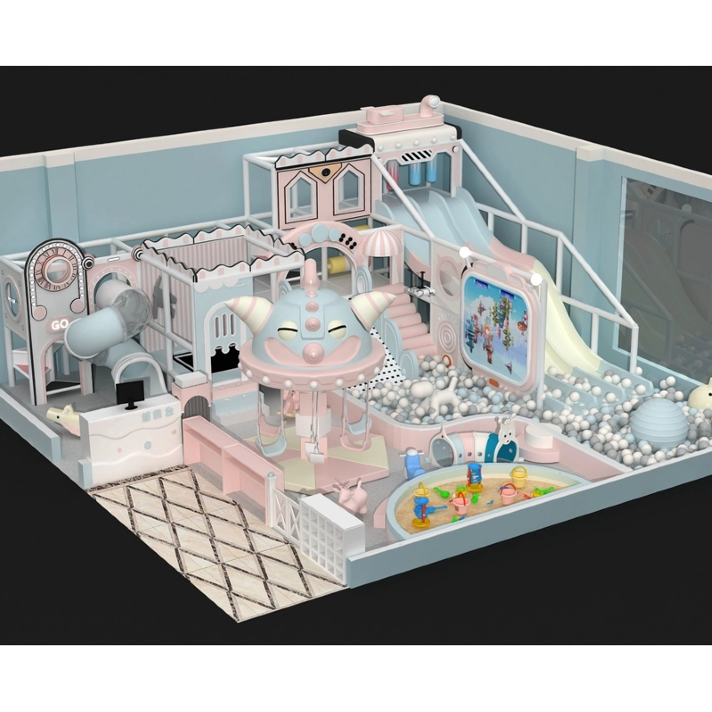 167 flat children's indoor dream castle trampoline blue vertical leap slide