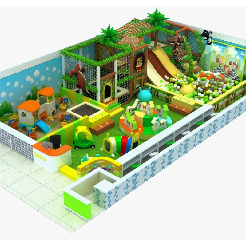 185 Flat Indoor Bear trampoline Park Tropical jungle theme children's indoor playground