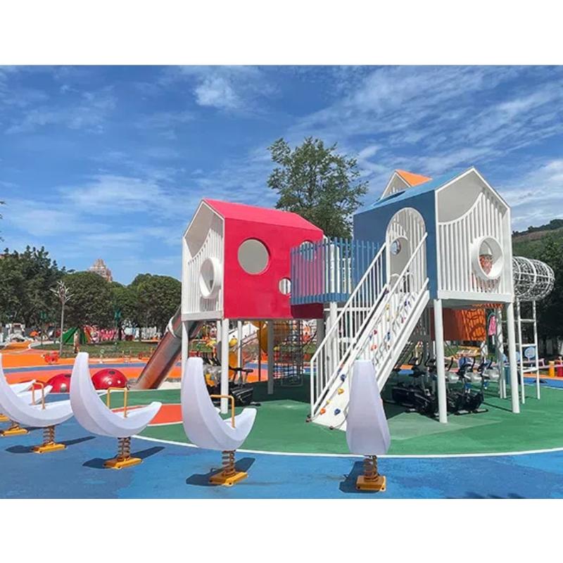 265 Flat wooden house play house Ladybug play sand pool area