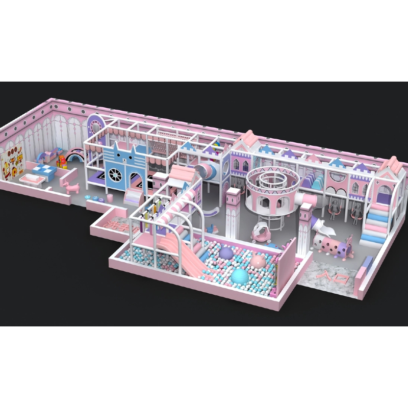 165 flat children's castle maze crossing equipment pink castle tower