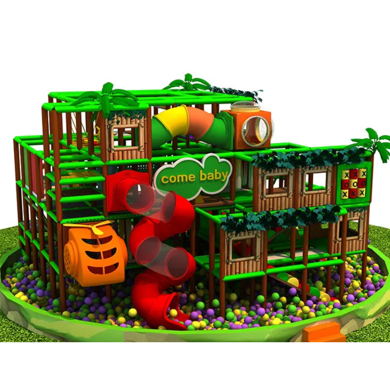 205 Flat Jungle themed maze Red transparent spiral pipe slide