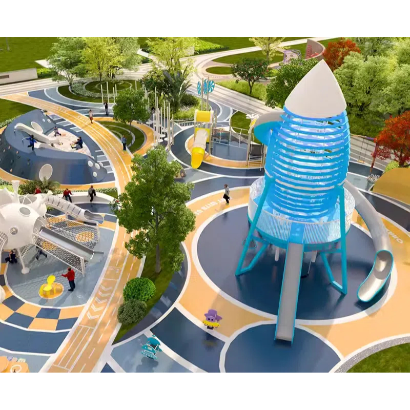 225 Flat children's spaceship robot shaped rocker Blue stainless steel pipe slide