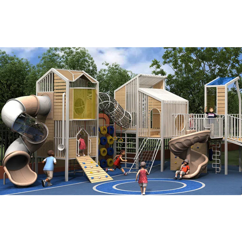 285 Flat children's wooden house tower Spiral spiral tube slide