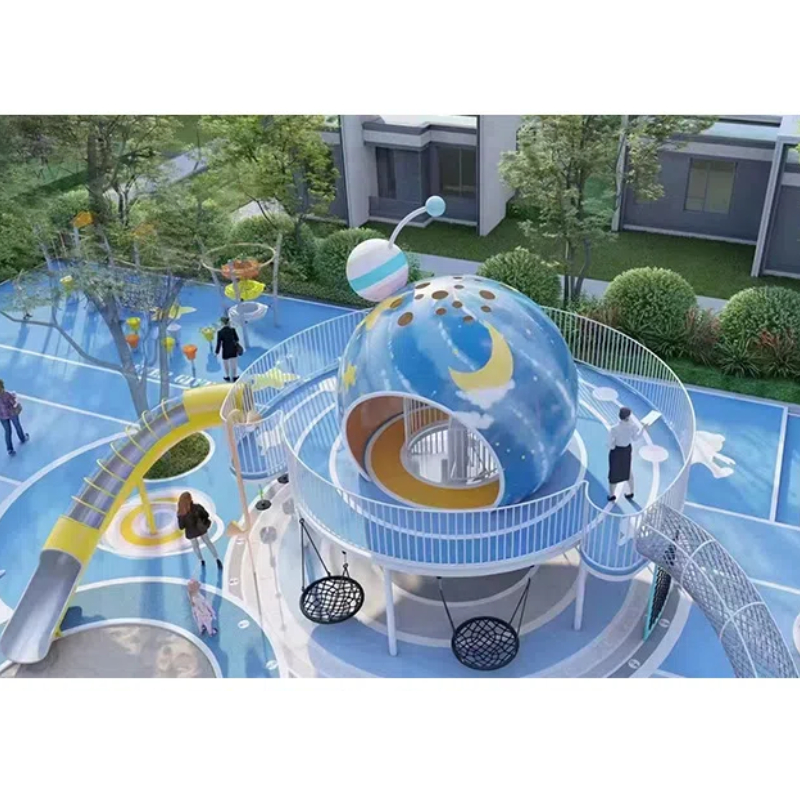 275 Flat children's black circular woven net swing Yellow transparent stainless steel slide