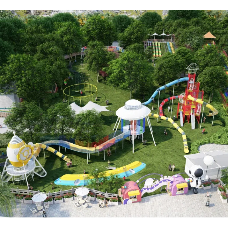 325 Flat children's rope climbing slope Yellow and white rocket shaped tower