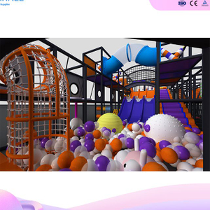 Popular Custom Tech-Sports Indoor Playground | 3-Lane Slide & Trampoline Zone | Orange-Purple Theme | Commercial Use