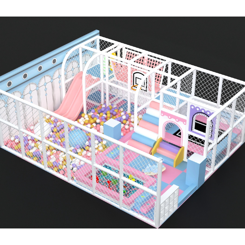indoor pink double slide playground 