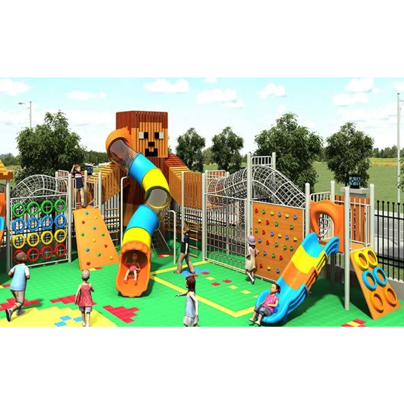 Colored wooden climbing wall