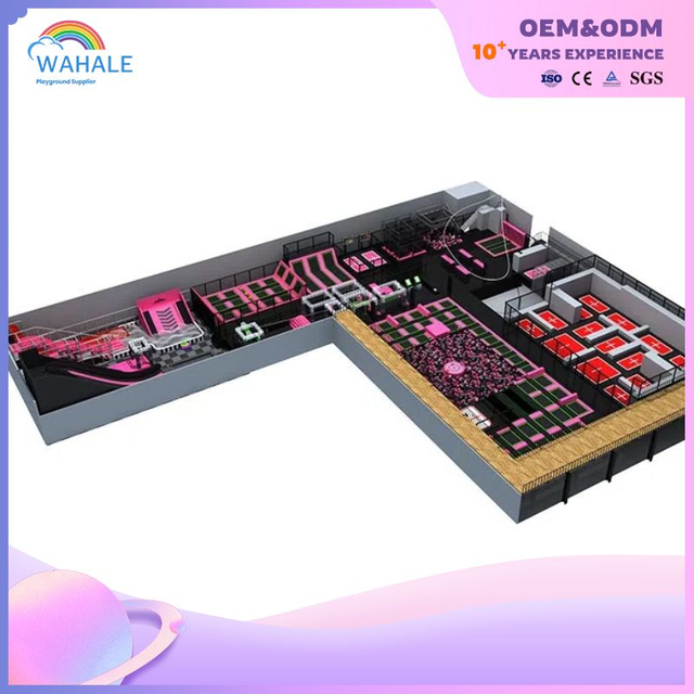 Mall Indoor Black Pink Children's Trampoline Park مخصص للتدريب البدني للأطفال من خلال معدات الحديقة