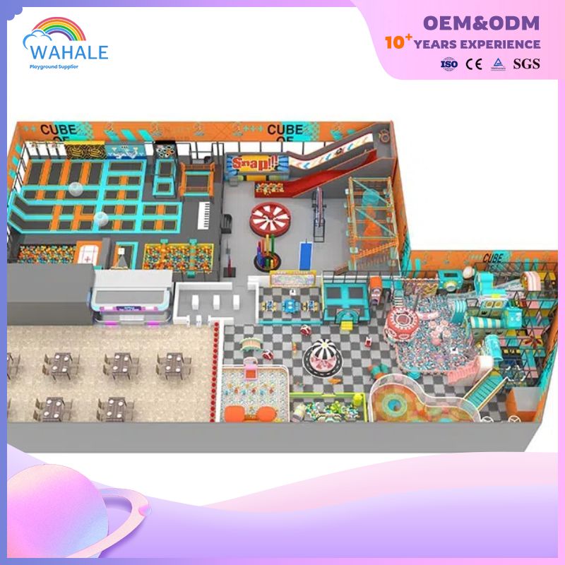 Video Games Digital Theme Customized Children's Indoor Playground Children's Orange Soft Trampoline Park Suppliers