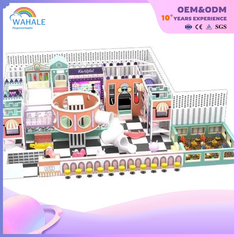 Early education center indoor blue and pink castle theme customized children's candy playground equipment
