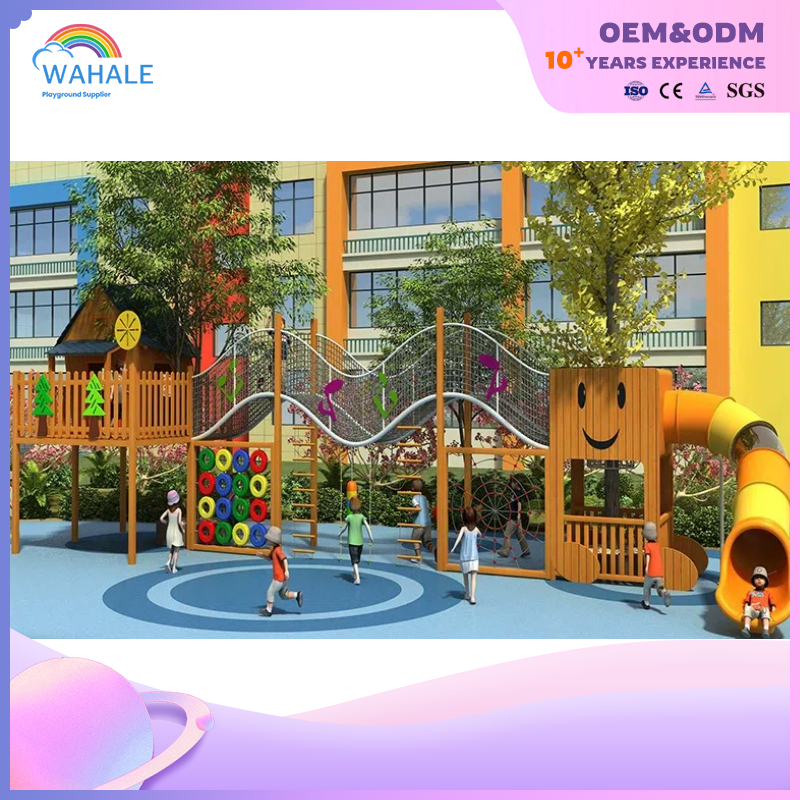 Early Education Center Outdoor Wooden House Shape Children's Sports Playground Equipment Supplier