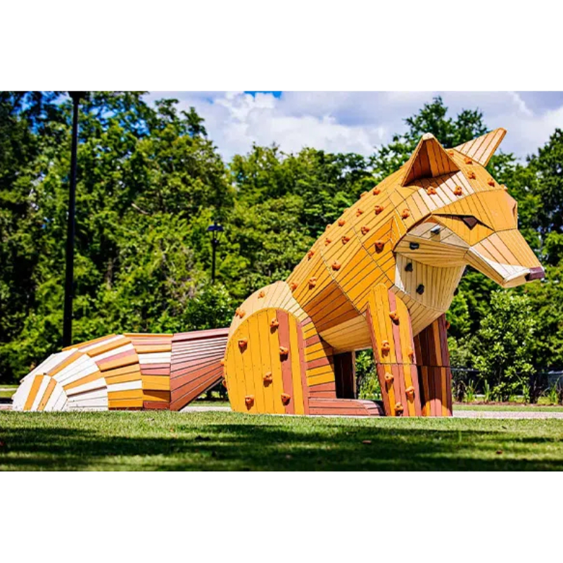 Wooden outdoor rock climbing play area