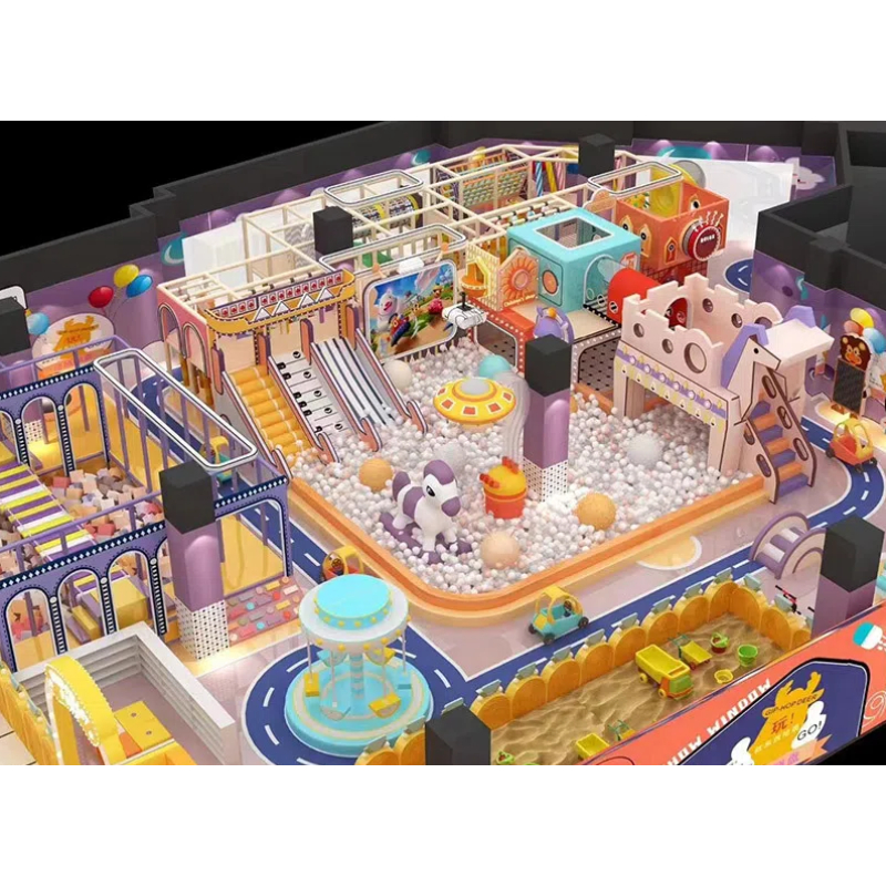Yellow-purple suspension bridge sponge pool