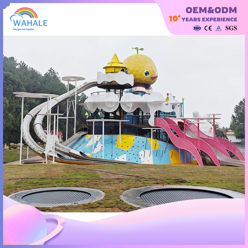 A Custom-made Children's Playground in The Shape of A Small Yellow Duck with A Hollow Design Outdoors in The Scenic Area