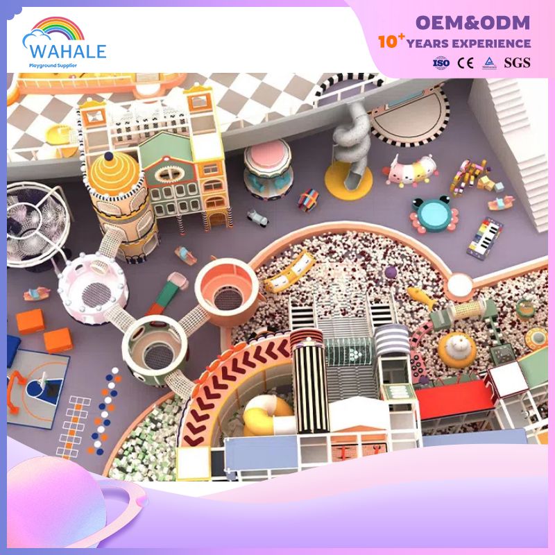 Customized Children's Soft Furnishings in The Shape of A Colorful Castle inside The Shopping Mall And A Challenge Playground