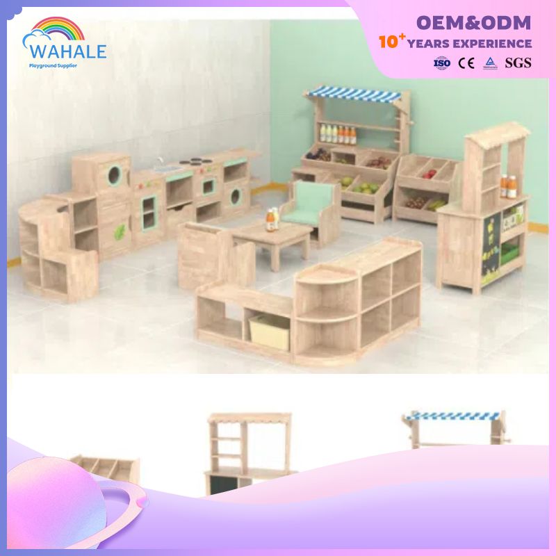 Wood Indoor Children's Playground Oak Table And Chair Combined Cabinet Equipment Customized