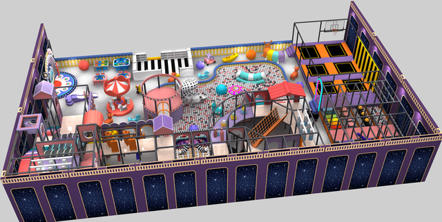 500 Flat Indoor Playground with Slide Ball Pool Children's Trampoline Stage Birthday Party Crossing Interactive Games