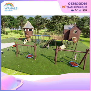 Coffee Color House Shape Children's Wooden Outdoor Playground Equipment Supplier