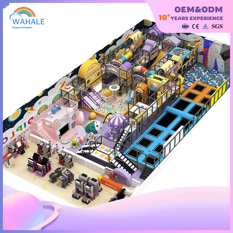 Rocket theme custom indoor soft decoration playground children space shape trampoline park equipment