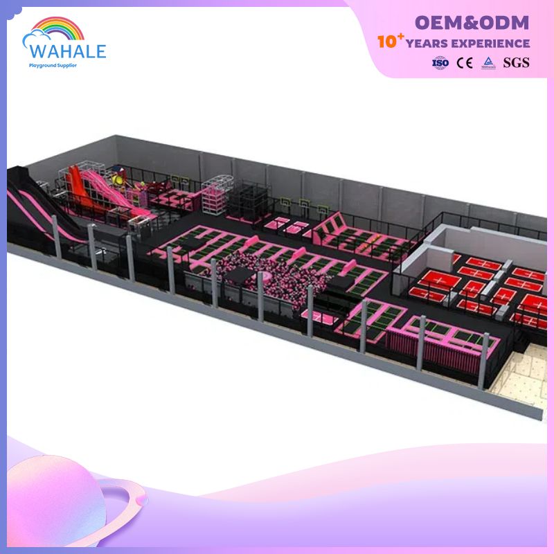 Mall Indoor Black Pink Children's Trampoline Park Customized Children's Physical Training Through The Park Equipment