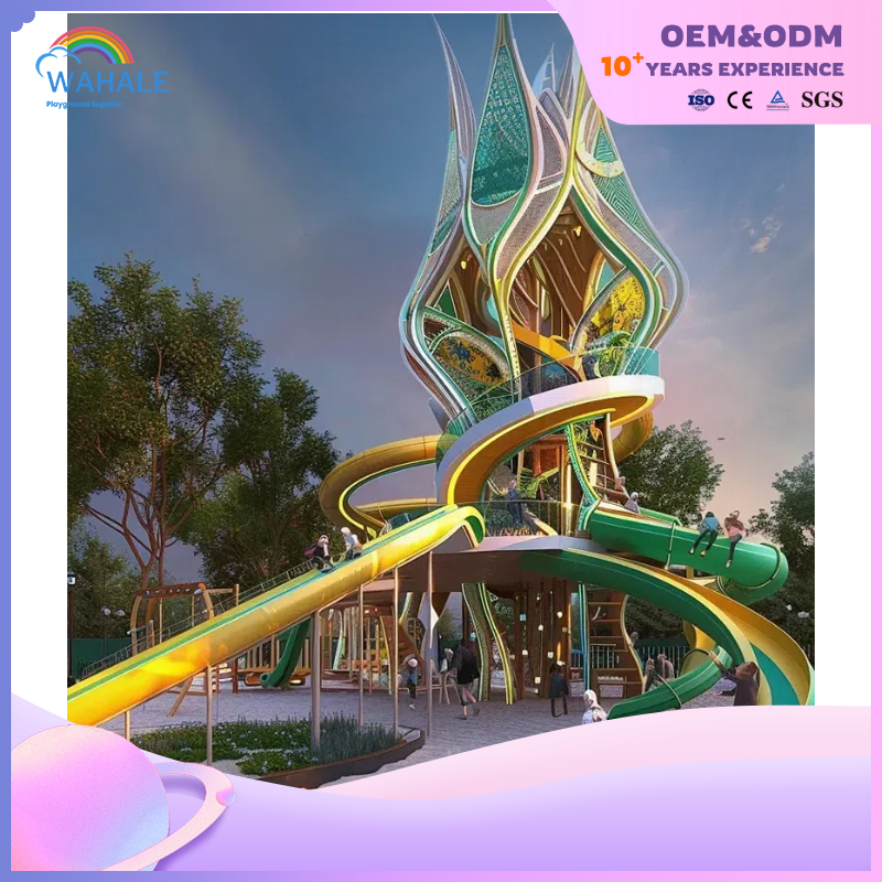 Park Outdoor Wooden Cartoon Tower Custom Children's Slide Playground Equipment Dealer